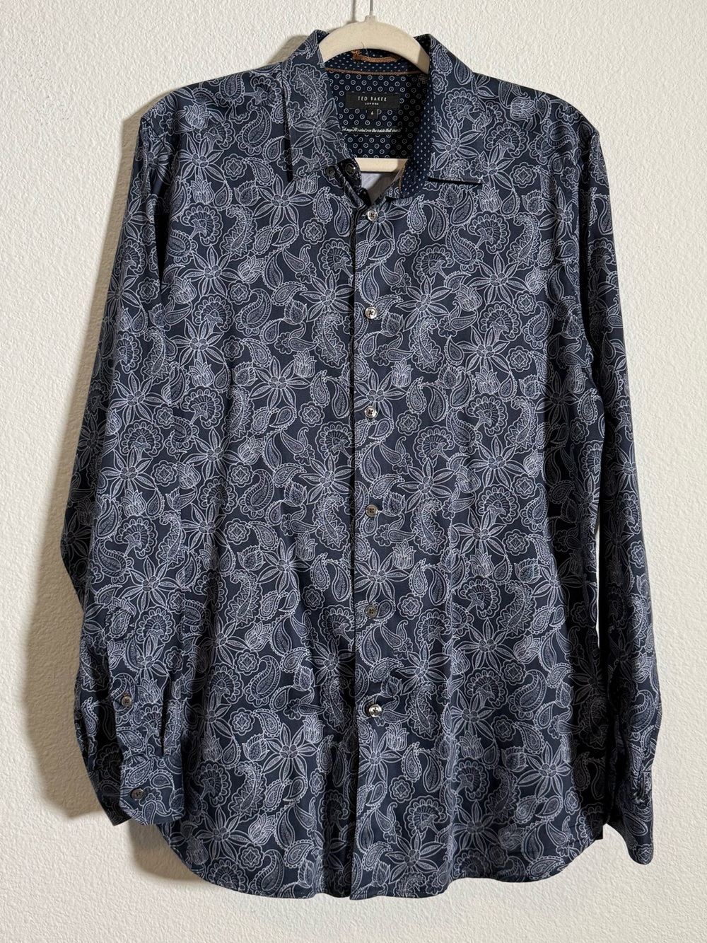Ted Baker London Blue Paisley Button Up Shirt Luxe Euro Summer Coastal Classic